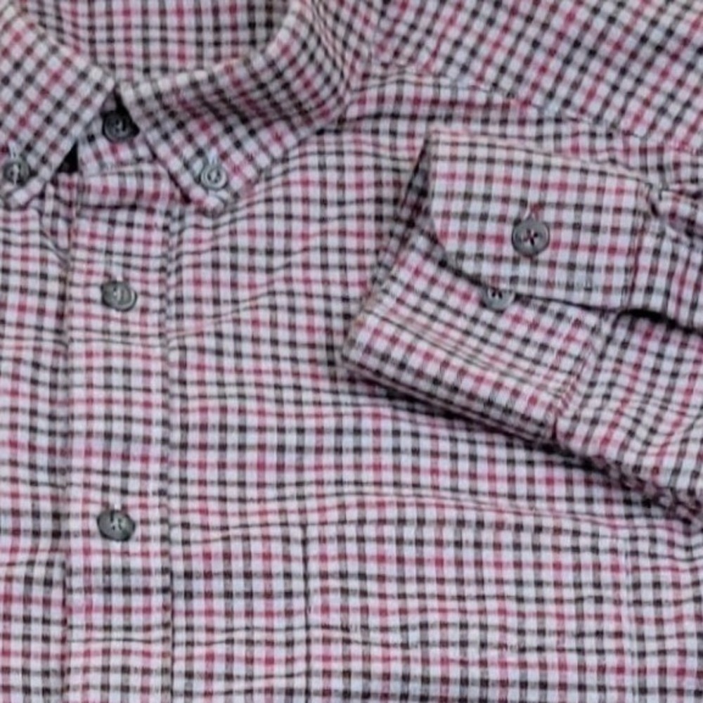 UNTUCKit Button Down Shirt Mens L Red Gray Brown Plaid Check Flannel Cotton L/S